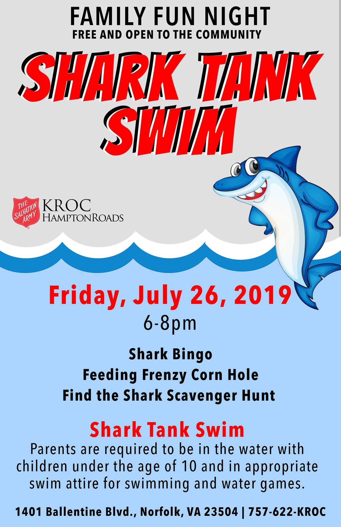 Free Family Fun Night at The Kroc Center Hampton Roads - Shark Tank Swim