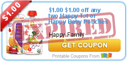 $1.00 off any two Happy Tot or Happy Baby Pouches