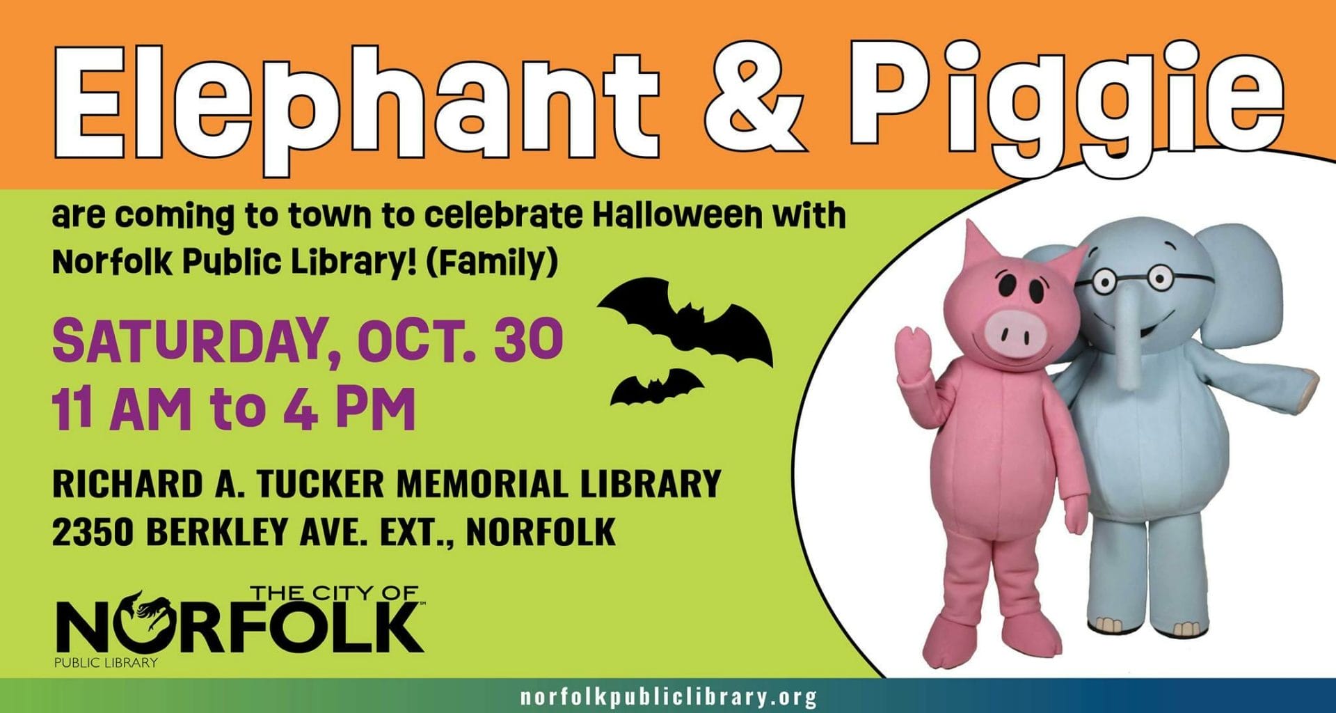 Elephant and Piggie at Norfolk Public Library