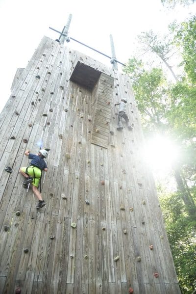 Image of campers on the Climbing wall at Summer Camp at Triple R Ranch in Chesapeake VA
