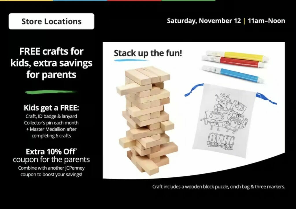 JCPenney Kids Craft Event for November 2022