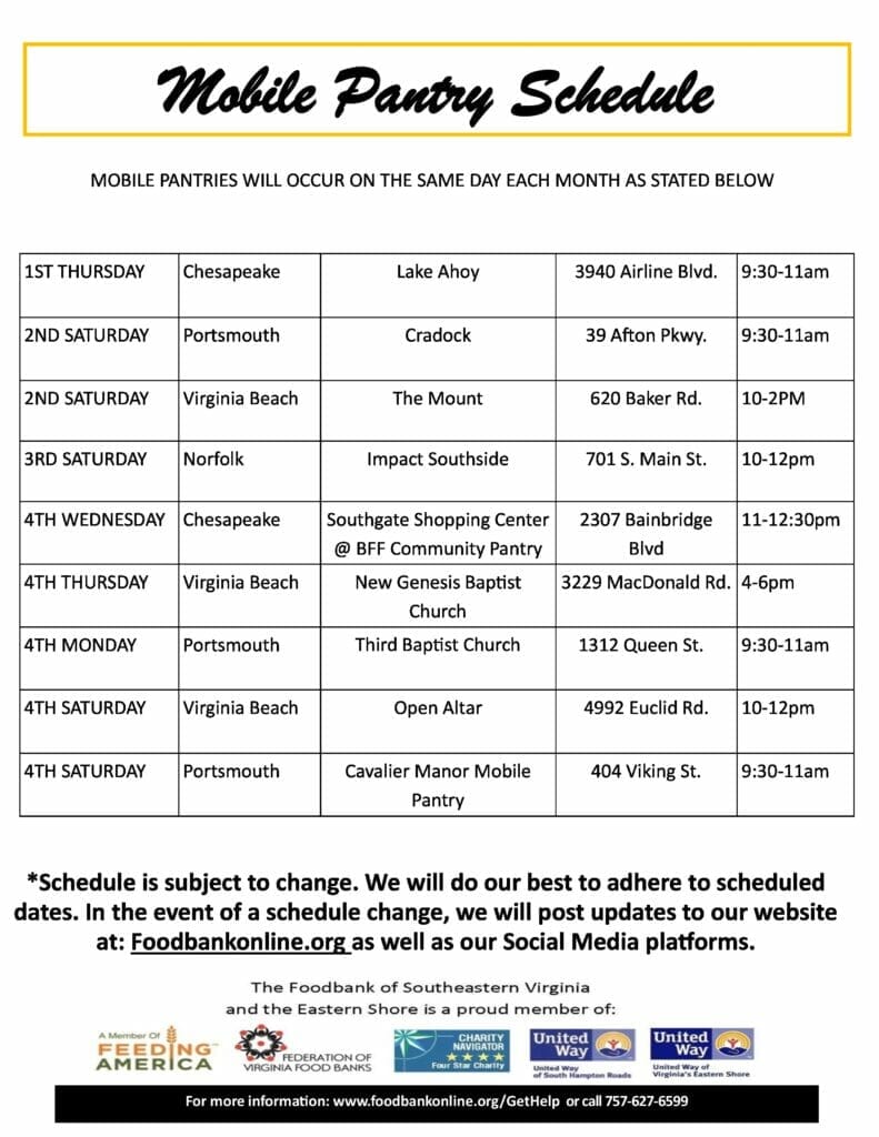 Mobile Pantry Schedule Southside Hampton Roads 2023