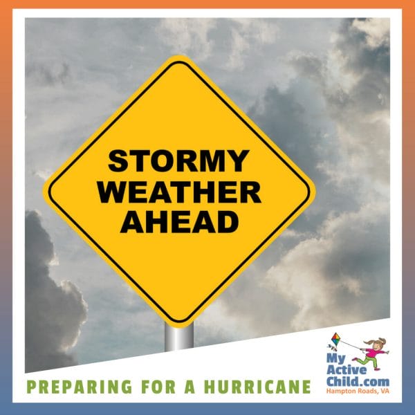 Road sign stating Stormy Weather Ahead - illustrating article about preparing for a Hurricane in Hampton Roads Virginia