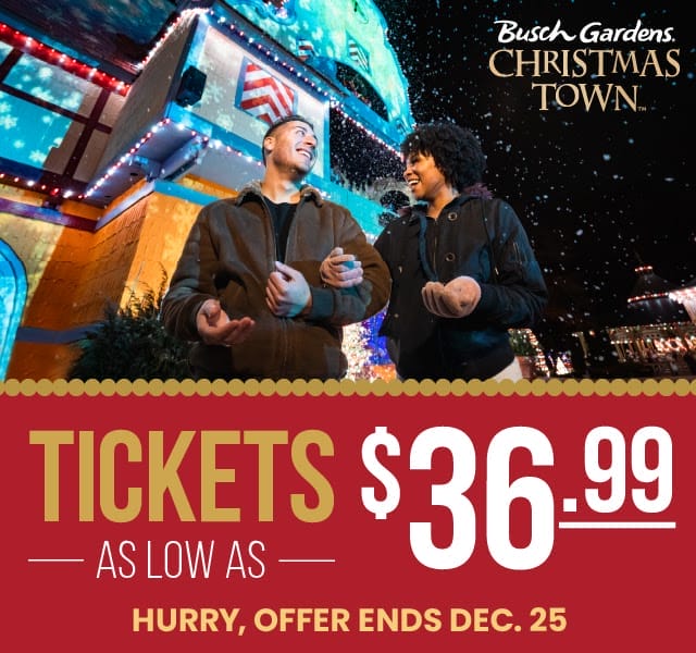 FLASH SALE! 2023 Busch Gardens Christmas Town Tickets