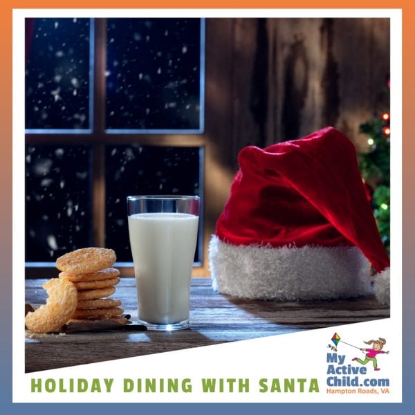 Milk, Cookies and a Santa hat as part of an illustration for events that offer Holiday Dining Experiences with Santa in Hampton Roads VA