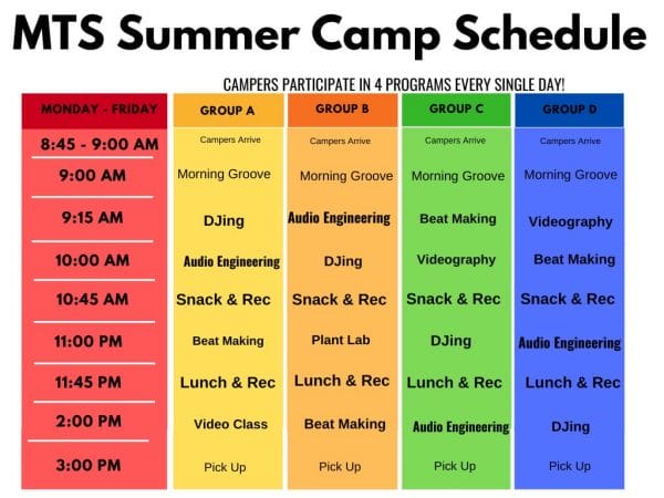 Camp MTS Schedule Summer 2024